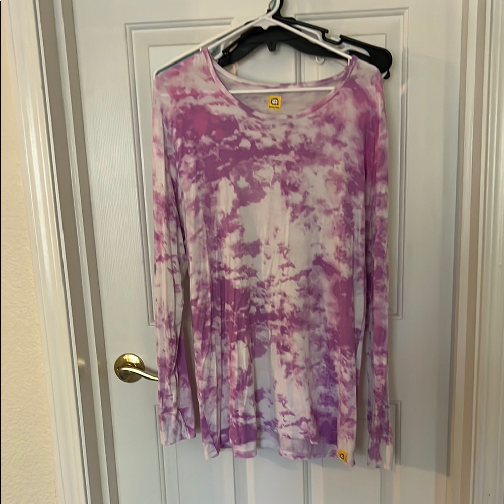 WonderWink Purple and White Tie-Dye Long Sleeve Tee Under Scrub